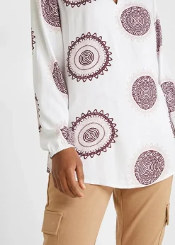 bonprix Bekleidung·Jacken & Mäntel|Blusen & Tuniken|Tunikabluse aus softer Viskose weiß/ahornrot bedruckt