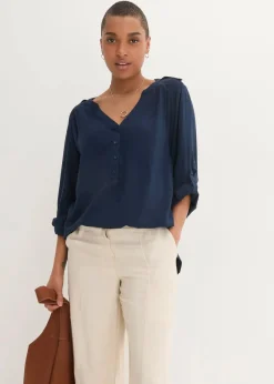 bonprix Blusen & Tuniken|Nachhaltigere Materialien|Tunikabluse aus softer Viskose dunkelblau