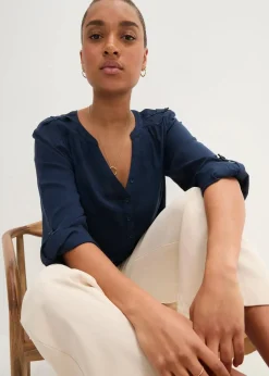 bonprix Blusen & Tuniken|Nachhaltigere Materialien|Tunikabluse aus softer Viskose dunkelblau