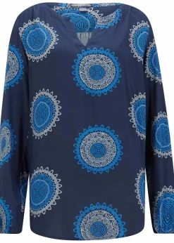 bonprix Blusen & Tuniken|Bekleidung·Jacken & Mäntel|Tunikabluse aus softer Viskose dunkelblau bedruckt