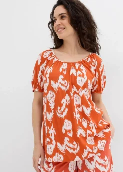 bonprix Bekleidung·Jacken & Mäntel|Zweiteiler & Sets|Tunikabluse aus softer Viskose zimtrot /wollweiß bedruckt