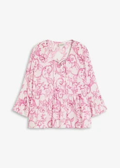 bonprix Nachhaltigere Materialien|Blusen & Tuniken|Tunikabluse aus strukturierter Viskose weiß/pink floral