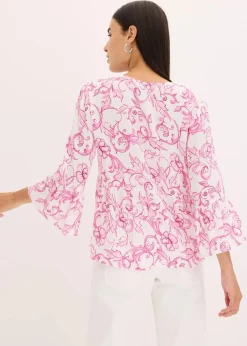 bonprix Nachhaltigere Materialien|Blusen & Tuniken|Tunikabluse aus strukturierter Viskose weiß/pink floral