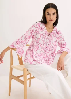 bonprix Nachhaltigere Materialien|Blusen & Tuniken|Tunikabluse aus strukturierter Viskose weiß/pink floral