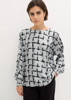 bonprix Bekleidung·Jacken & Mäntel|Blusen & Tuniken|Tunikabluse mit Fledermausärmeln silbergrau/schwarz bedruckt