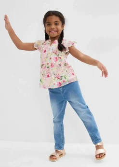 bonprix Mädchen 2-8 Jahre·Nachhaltigere Materialien|Mädchen 9-16 Jahre·Nachhaltigere Materialien|Tunikabluse mit Rüschen violettorchidee/weiß geblümt