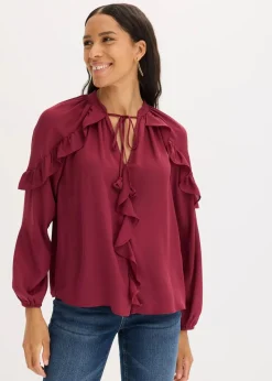 bonprix Bekleidung·Jacken & Mäntel|Blusen & Tuniken|Tunikabluse mit Volants rhododendronrot