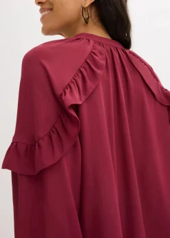 bonprix Bekleidung·Jacken & Mäntel|Blusen & Tuniken|Tunikabluse mit Volants rhododendronrot