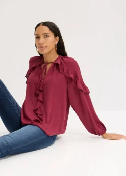 bonprix Bekleidung·Jacken & Mäntel|Blusen & Tuniken|Tunikabluse mit Volants rhododendronrot