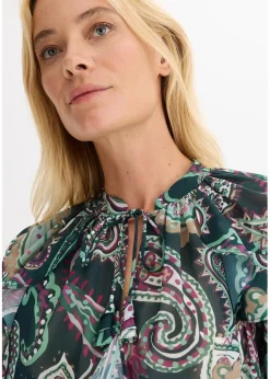 bonprix Bekleidung·Jacken & Mäntel|Blusen & Tuniken|Tunikabluse mit Volants tiefgrün paisley