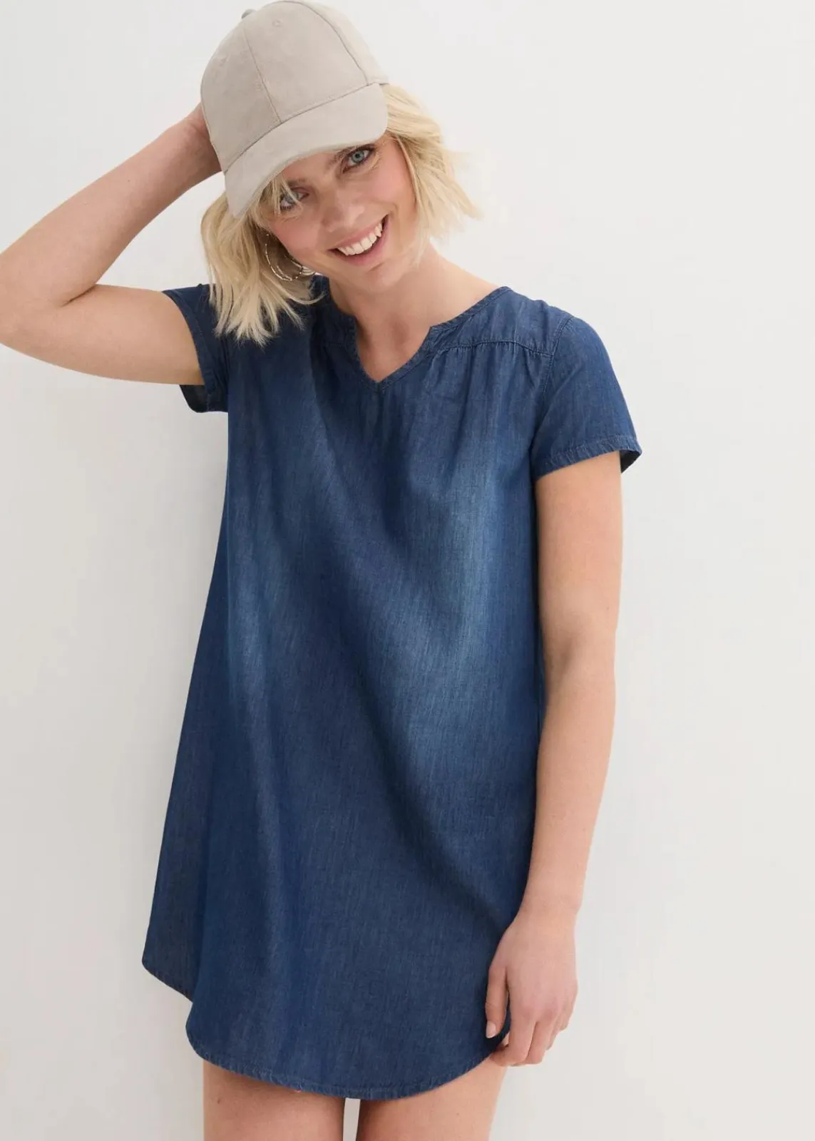 bonprix Bekleidung·Pullover & Strickjacken|Kleider|Tunika-Jeanskleid blau denim used
