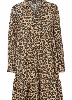 bonprix Bekleidung·Pullover & Strickjacken|Nachhaltigere Materialien|Tunika-Kleid kreidebeige/braun leo bedruckt