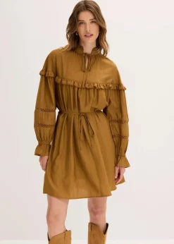 bonprix Bekleidung·Pullover & Strickjacken|Kleider|Tunika-Kleid aus feinem Viskose-Mix cognac braun