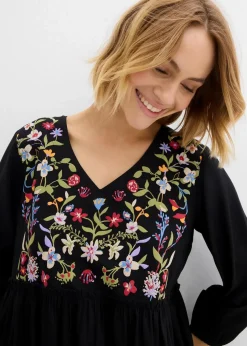 bonprix Kleider|Bekleidung·Pullover & Strickjacken|Tunika-Kleid aus fließender Viskose schwarz bedruckt