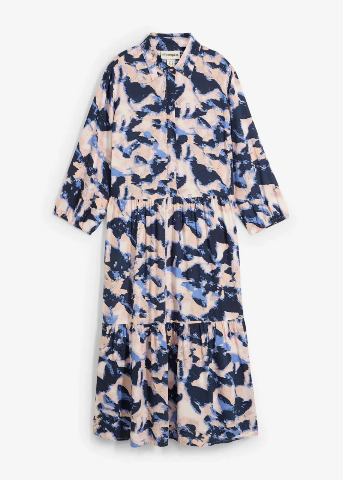 bonprix Bekleidung·Pullover & Strickjacken|Zweiteiler & Sets|Tunika-Kleid aus fließender Viskose wolkenblau/pfirsichrosa/dunkelblau/cremerosa/puderflieder bedruckt