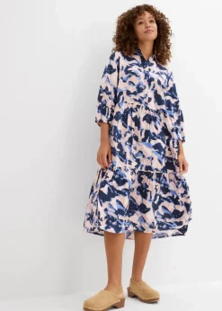 bonprix Bekleidung·Pullover & Strickjacken|Zweiteiler & Sets|Tunika-Kleid aus fließender Viskose wolkenblau/pfirsichrosa/dunkelblau/cremerosa/puderflieder bedruckt