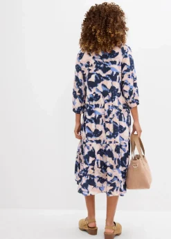 bonprix Bekleidung·Pullover & Strickjacken|Zweiteiler & Sets|Tunika-Kleid aus fließender Viskose wolkenblau/pfirsichrosa/dunkelblau/cremerosa/puderflieder bedruckt