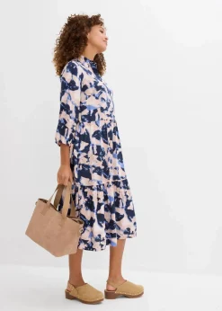 bonprix Bekleidung·Pullover & Strickjacken|Zweiteiler & Sets|Tunika-Kleid aus fließender Viskose wolkenblau/pfirsichrosa/dunkelblau/cremerosa/puderflieder bedruckt