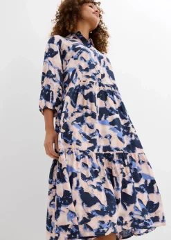 bonprix Bekleidung·Pullover & Strickjacken|Zweiteiler & Sets|Tunika-Kleid aus fließender Viskose wolkenblau/pfirsichrosa/dunkelblau/cremerosa/puderflieder bedruckt