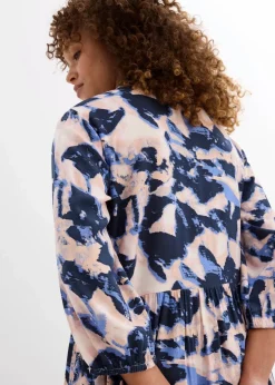 bonprix Bekleidung·Pullover & Strickjacken|Zweiteiler & Sets|Tunika-Kleid aus fließender Viskose wolkenblau/pfirsichrosa/dunkelblau/cremerosa/puderflieder bedruckt