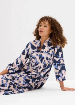 bonprix Bekleidung·Pullover & Strickjacken|Zweiteiler & Sets|Tunika-Kleid aus fließender Viskose wolkenblau/pfirsichrosa/dunkelblau/cremerosa/puderflieder bedruckt