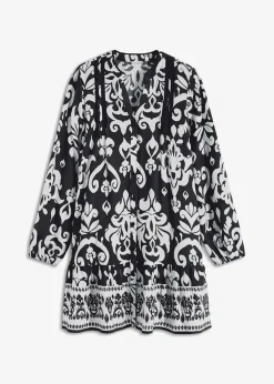 bonprix Bekleidung·Pullover & Strickjacken|Kleider|Tunika-Kleid aus fließender Viskose schwarz/weiß graphisch bedruckt