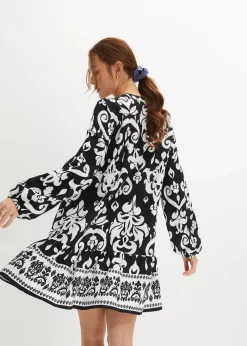 bonprix Bekleidung·Pullover & Strickjacken|Kleider|Tunika-Kleid aus fließender Viskose schwarz/weiß graphisch bedruckt