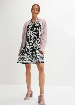 bonprix Bekleidung·Pullover & Strickjacken|Kleider|Tunika-Kleid aus fließender Viskose schwarz/weiß graphisch bedruckt