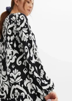 bonprix Bekleidung·Pullover & Strickjacken|Kleider|Tunika-Kleid aus fließender Viskose schwarz/weiß graphisch bedruckt