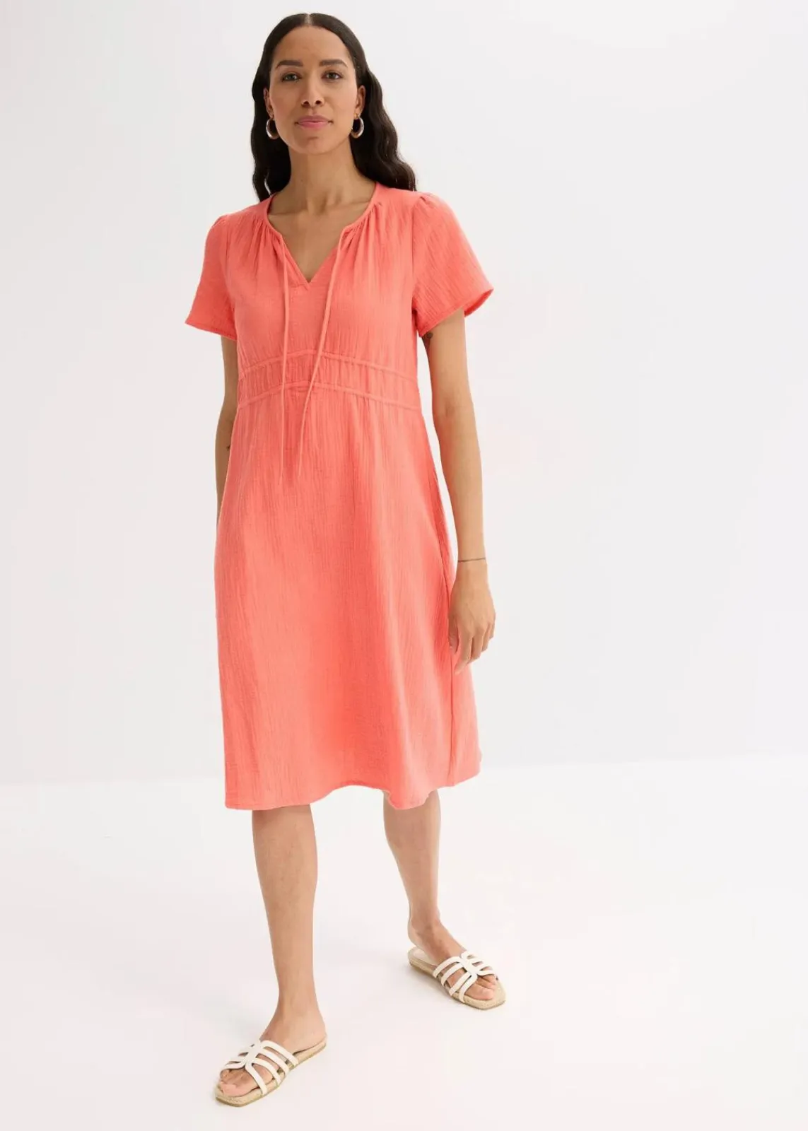 bonprix Bekleidung·Pullover & Strickjacken|Kleider|Tunika-Kleid aus Musselin helllachs