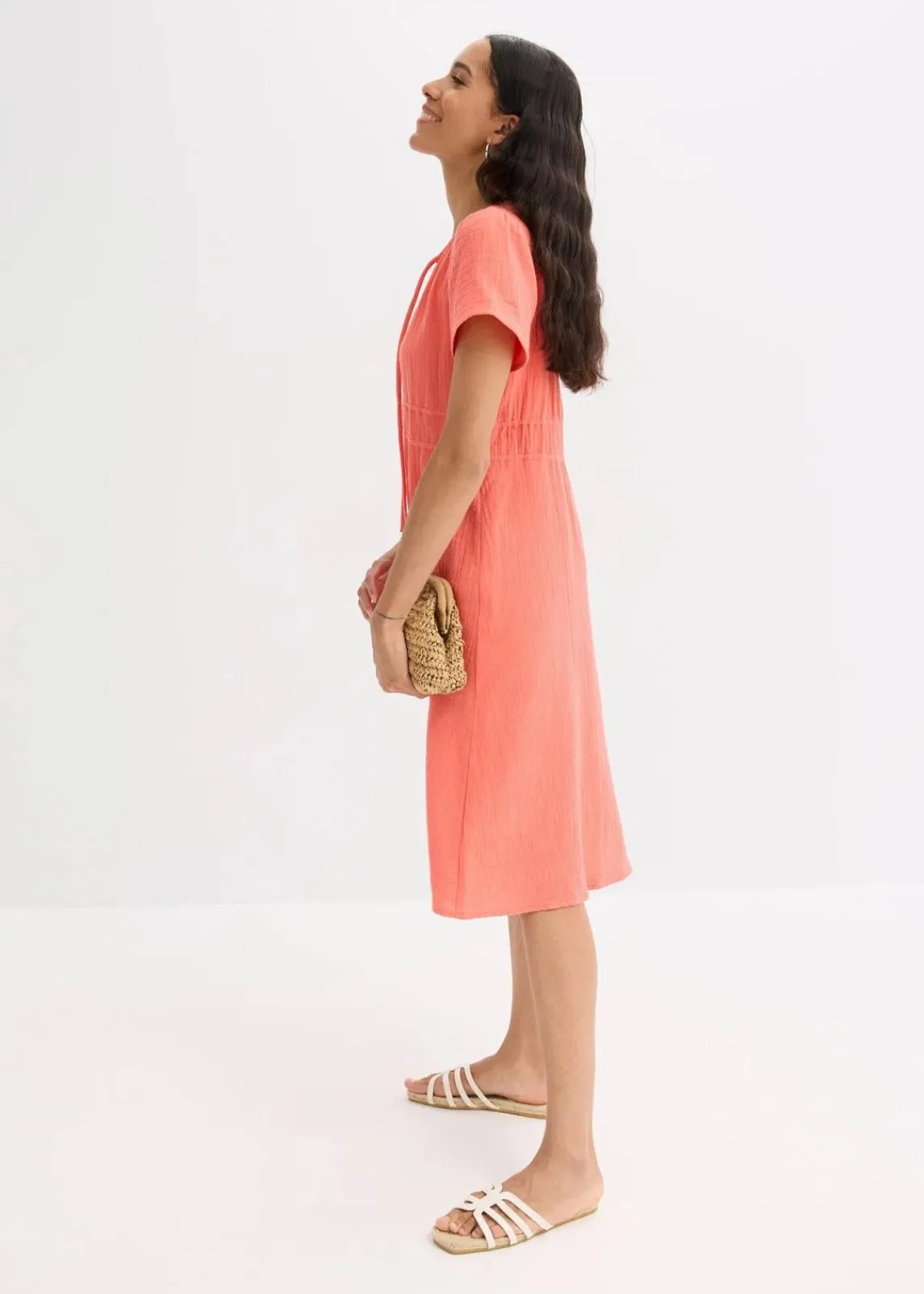 bonprix Bekleidung·Pullover & Strickjacken|Kleider|Tunika-Kleid aus Musselin helllachs