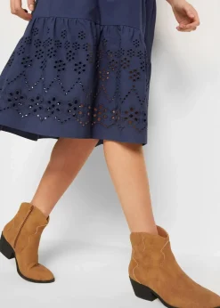 bonprix Kleider|Bekleidung·Pullover & Strickjacken|Tunika-Kleid aus reiner Baumwolle mit Lochstickerei dunkelblau