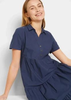 bonprix Kleider|Bekleidung·Pullover & Strickjacken|Tunika-Kleid aus reiner Baumwolle mit Lochstickerei dunkelblau