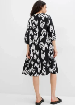 bonprix Bekleidung·Pullover & Strickjacken|Zweiteiler & Sets|Tunika-Kleid aus reiner Viskose schwarz/wollweiß bedruckt