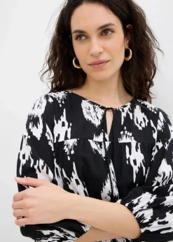 bonprix Bekleidung·Pullover & Strickjacken|Zweiteiler & Sets|Tunika-Kleid aus reiner Viskose schwarz/wollweiß bedruckt