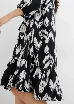 bonprix Bekleidung·Pullover & Strickjacken|Zweiteiler & Sets|Tunika-Kleid aus reiner Viskose schwarz/wollweiß bedruckt