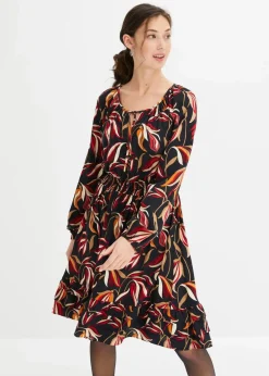 bonprix Kleider|Bekleidung·Pullover & Strickjacken|Tunika-Kleid aus reiner Viskose schwarz floral