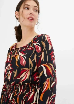 bonprix Kleider|Bekleidung·Pullover & Strickjacken|Tunika-Kleid aus reiner Viskose schwarz floral