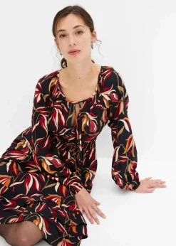 bonprix Kleider|Bekleidung·Pullover & Strickjacken|Tunika-Kleid aus reiner Viskose schwarz floral