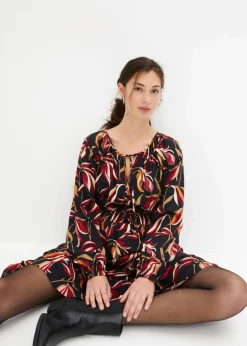 bonprix Kleider|Bekleidung·Pullover & Strickjacken|Tunika-Kleid aus reiner Viskose schwarz floral