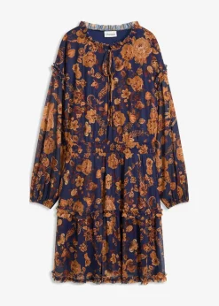 bonprix Bekleidung·Pullover & Strickjacken|Kleider|Tunika-Kleid aus softem Mesh dunkelblau floral