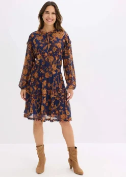 bonprix Bekleidung·Pullover & Strickjacken|Kleider|Tunika-Kleid aus softem Mesh dunkelblau floral