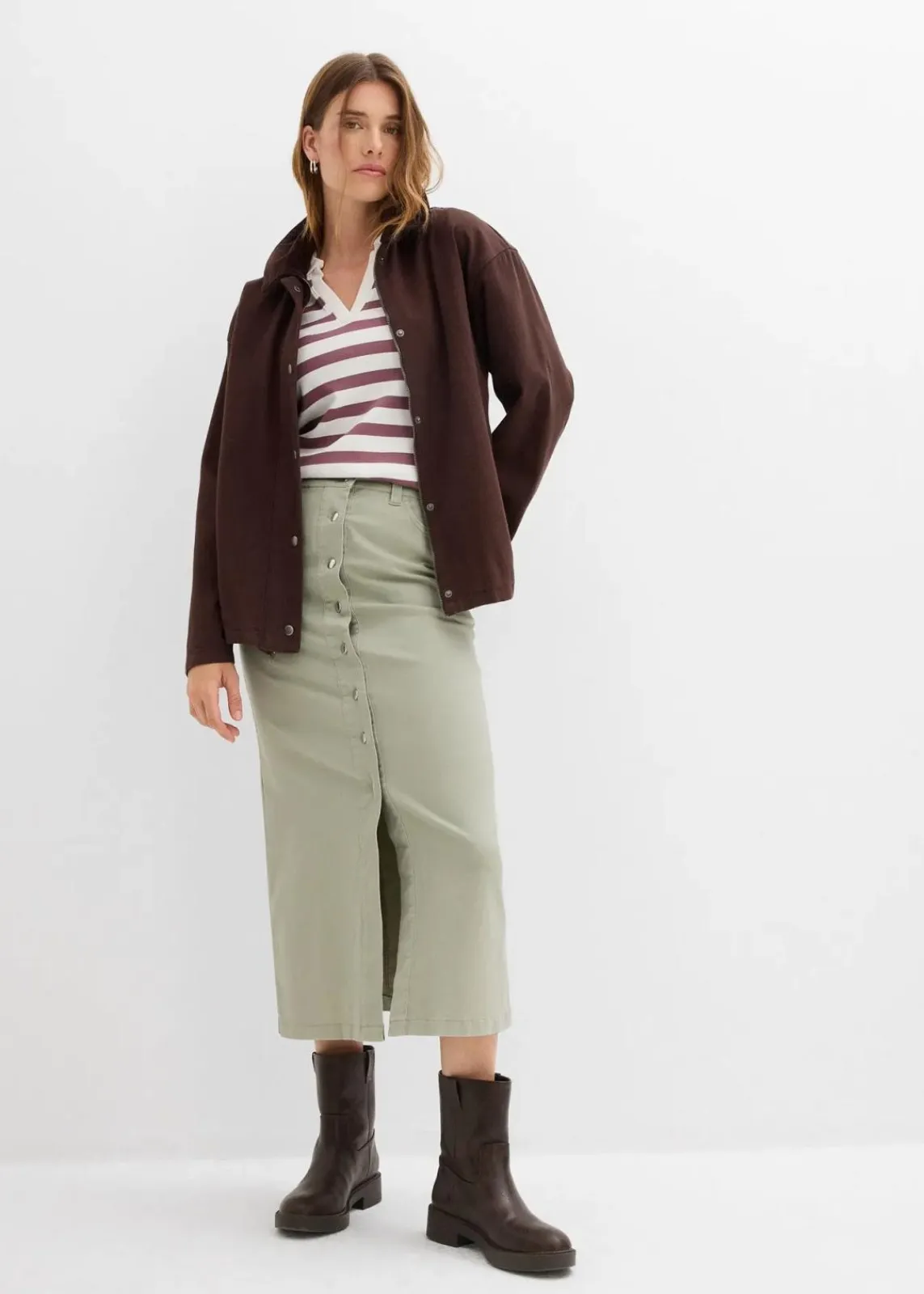 bonprix Bekleidung·Sportbekleidung|Röcke|Twill Midirock seegras