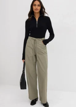 bonprix Bekleidung·Kleider|Hosen|Twillhose aus reiner Baumwolle raucholiv washed