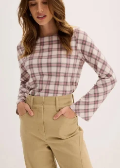 bonprix Bekleidung·Kleider|Hosen|Twillhose mit hohem Bund hellkhaki washed