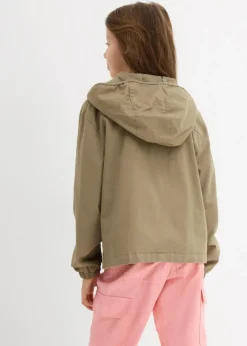 bonprix Mädchen 9-16 Jahre·Jacken & Outdoor|Twill-Jacke mit aufgesetzten Taschen und Kapuze oliv