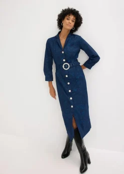 bonprix Bekleidung·Pullover & Strickjacken|Kleider|Twillkleid mit Gürtel (2-tlg.-Set) dunkelblau/hellindigo paisley