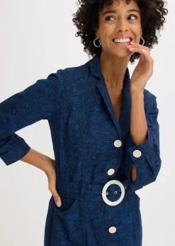 bonprix Bekleidung·Pullover & Strickjacken|Kleider|Twillkleid mit Gürtel (2-tlg.-Set) dunkelblau/hellindigo paisley