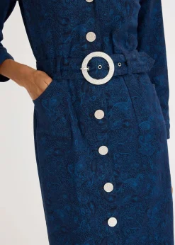 bonprix Bekleidung·Pullover & Strickjacken|Kleider|Twillkleid mit Gürtel (2-tlg.-Set) dunkelblau/hellindigo paisley