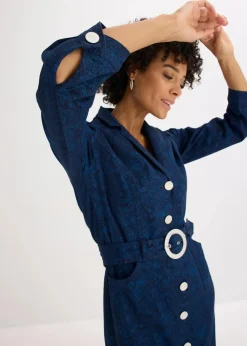 bonprix Bekleidung·Pullover & Strickjacken|Kleider|Twillkleid mit Gürtel (2-tlg.-Set) dunkelblau/hellindigo paisley